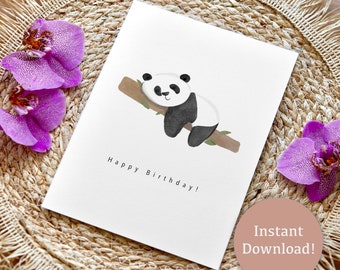 Panda Birthday Card, Cute Animal Happy Birthday Card Digital Download Greeting Card Gift for Animal Lovers