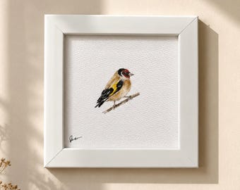 Original Goldfinch Watercolor Painting – Hand Painted Nature Artwork – 10 x 10 cm