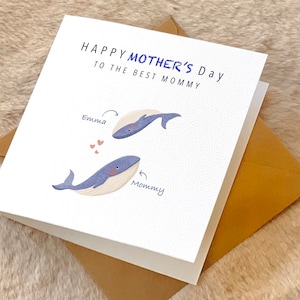Carte de fête des mères heureuse pour la meilleure maman, carte de fête des mères pour maman carte illustrée baleine pour maman spéciale