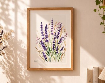 Original Lavender Watercolor Painting | Handmade Botanical Art | Purple Wildflower Wall Decor | A4 Original Artwork | Made to Order