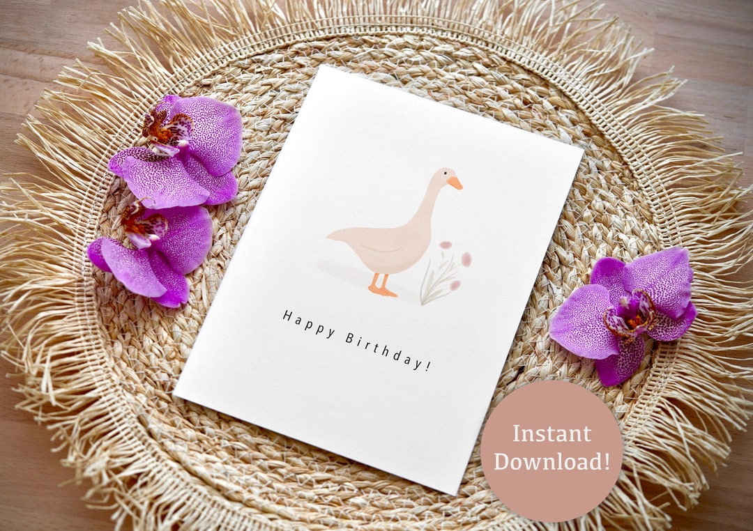 Goose Birthday Card Instant Download Cute Happy Birthday Digital Card ...