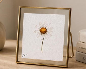 Original Daisy Watercolor Painting – Mini Botanical Artwork – Hand Painted Wildflower Art – 10x10 cm Original Nature Decor