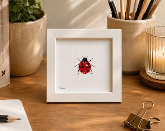 Ladybug Watercolor Painting | Original Miniature Art | Made to Order | 10x10 cm Nature Artwork