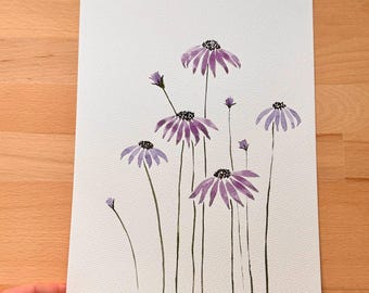 Original Purple Wildflower Watercolor (not printed)– A4 Minimal Botanical Art