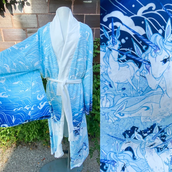 The Last Unicorn Unicorns in the Sea Velvet Velour Kimono Robe