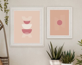 Art Prints Set of 2, Neutral Modern Wall Art Decor, Minimalist Digital Prints, Boho Style Art Prints, Boho Home