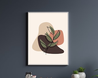 Abstract Botanical Printable Wall Art, Terracotta Print, Boho Botanical Art Print, DIGITAL DOWNLOAD, Boho Wall Decor, Leaf Poster