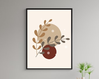Abstract Botanical Printable Wall Art, Terracotta Print, Boho Botanical Art Print, DIGITAL DOWNLOAD, Boho Wall Decor, Leaf Poster
