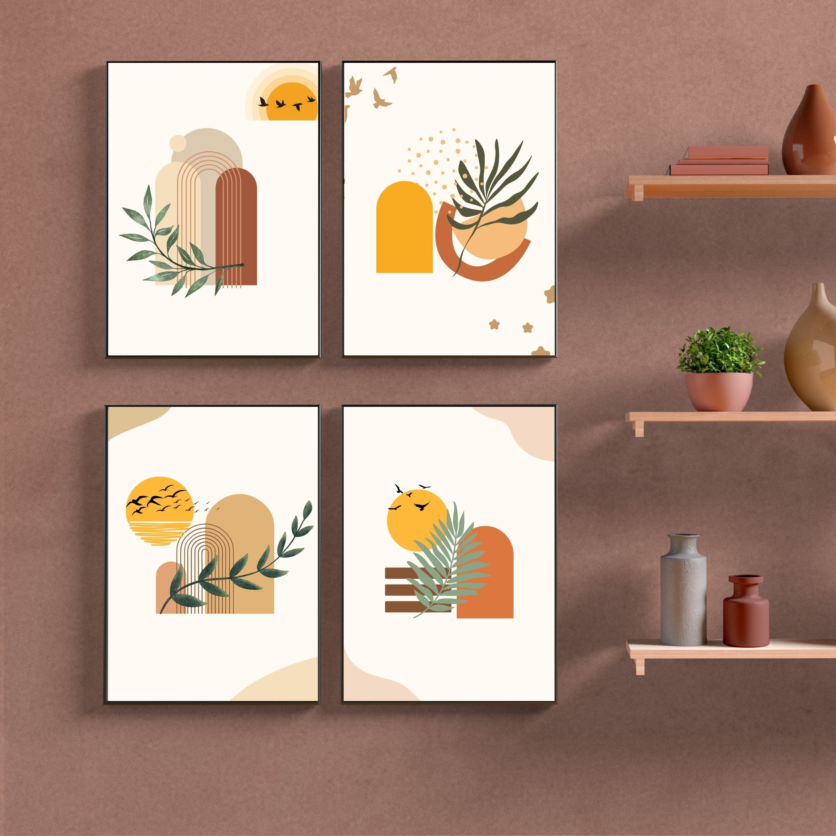 Boho Wall Art Prints, Neutral Modern Wall Art, Set of 4