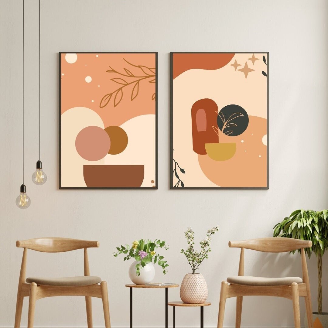 Boho Gallery Wall Set of 2 Prints, Abstract Boho Printable Wall Art ...