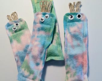 Set of 4 Tie-Dyed Fleece Worm Fidget Toys, Marble Movement, Anxiety Relief