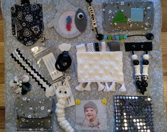 Black and white fidget quilt. Dementia sensory blanket.