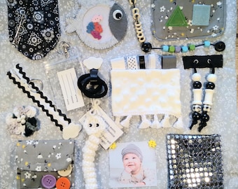 Black and white fidget quilt. Dementia sensory blanket.