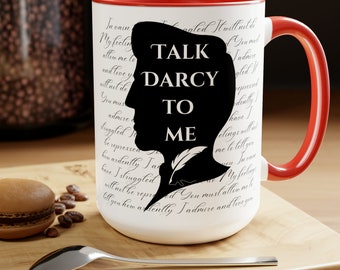Mr Darcy Jane Austen bookish mug. This doubled mug is the perfect big coffee mug or book mug gift. Jane Austen gifts or book themed gifts.