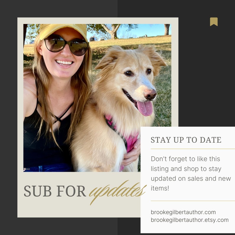 May include: A woman wearing a yellow baseball cap and sunglasses is holding a golden retriever dog. The image is a Polaroid photo with a caption that says "SUB FOR updates" and includes contact information for the photographer.