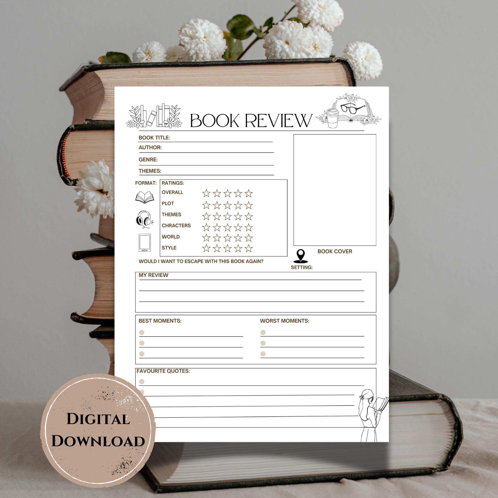 Book Review Printable PDF | Fillable Reading Tracker | Book Journal ...