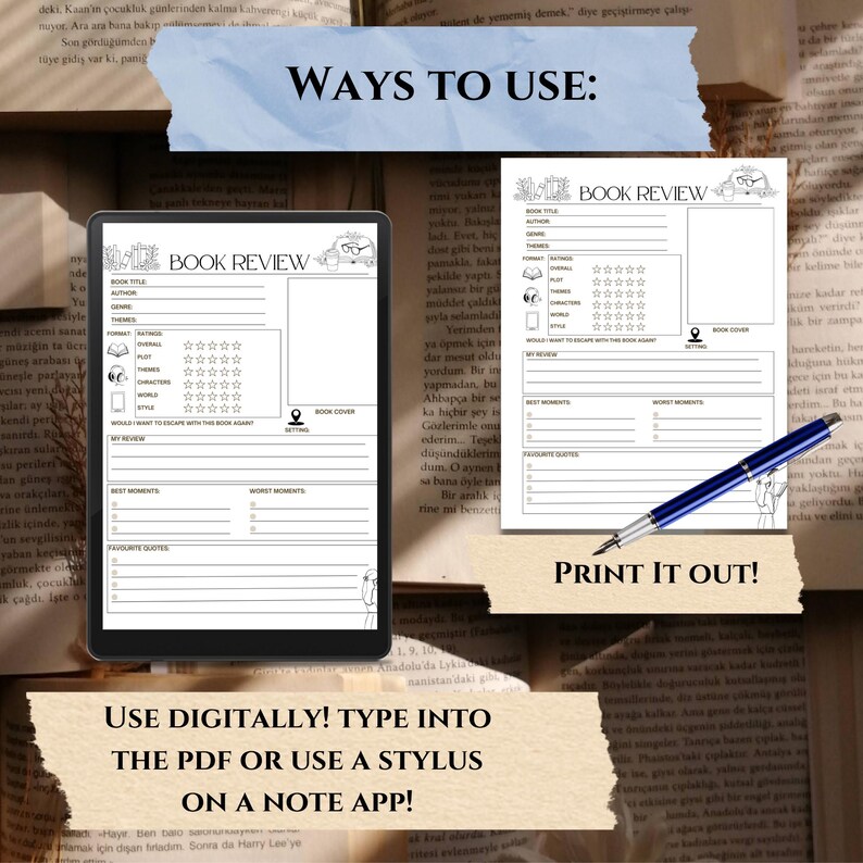 Book Review Printable PDF | Fillable Reading Tracker | Book Journal ...