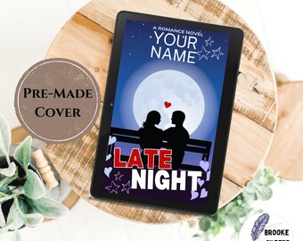 Pre-made ebook cover. Contemporary Romance book cover art design. Book cover design. Book art author gift. Couple in Park Full Moon Romance