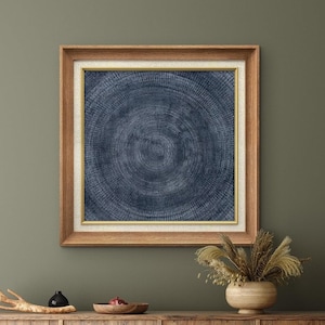 Premium Framed Wall Art Navy Blue Tree Rings Landscape Print Antique Geometric Circle Spiral Pattern Art Classic Farmhouse Wall Decor