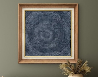 Premium Framed Wall Art Navy Blue Tree Rings Landscape Print Antique Geometric Circle Spiral Pattern Art Classic Farmhouse Wall Decor