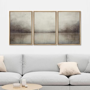 Framed Canvas Wall Art Set of 3 Abstract Lake Landscape Prints Minimalist Nature Wall Art Modern Farmhouse Wall Decor