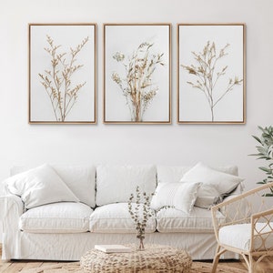 Framed Canvas Wall Art Prints Set of 3 Wildflower Floral Botanical Art Print Minimalist Modern Farmhouse Wall Decor
