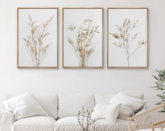 Framed Canvas Wall Art Prints Set of 3 Wildflower Floral Botanical Art Print Minimalist Modern Farmhouse Wall Decor