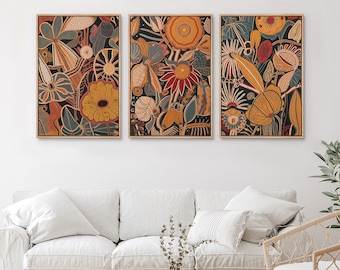 Framed Canvas Wall Art Prints Set of 3 Flowers Bouquet