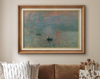 Premium Framed Wall Art Impression of Sunrise by Claude Monet Print Antique Vintage Art Rustic Farmhouse Wall Decor