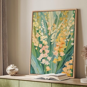Framed Canvas Wall Art Prints Vibrant Lily of the Valley Painting Spring Botanical Wall Decor Nature-Inspired Artwork for Living Room