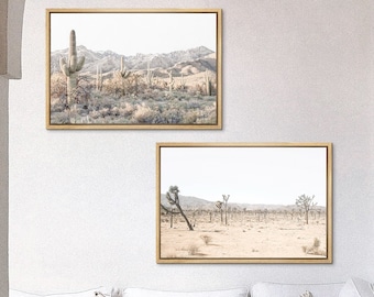 Framed Canvas Wall Art Set of 2 Southwest Desert Cactus Nature Landscape Photography Prints Minimalist Modern Art Western Decor
