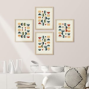 Gallery Wall Art Prints Set of 4, Mid-Century Geometric Polygon Pattern Wall Art, Abstract Multicolor Poster