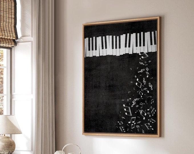 Framed Canvas Wall Art Black and White Piano Music Art Print Musical Room Art - Recording Studio Art - Music Poster Wall Decor