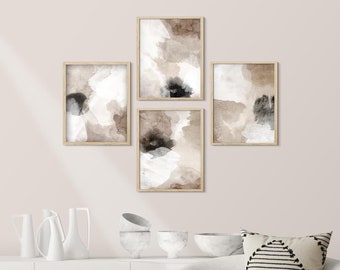 Framed Canvas Wall Art Set of 4 Beige Brown Abstract Prints Minimalist Modern Art Neutral Wall Decor for Living Room