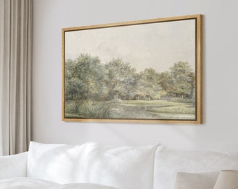 Framed Canvas Wall Art Prints Vintage Forest Landscape Illustration Neutral Photography Artwork Minimalist Modern Wall Art Living Room