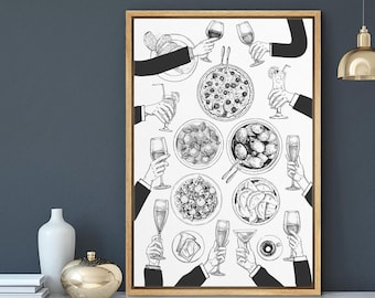Cheers Print, Kitchen Wall Decor, Framed Canvas Wall Art Prints, Cocktail Print, Abstract Wall Art, Dining Room Wall Art