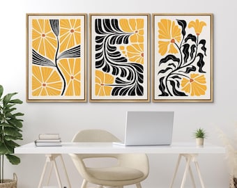 Framed Canvas Wall Art Set of 3 Watercolor Wildflowers Floral Botanical Prints Minimalist Modern Art Boho Wall Decor for Living Room
