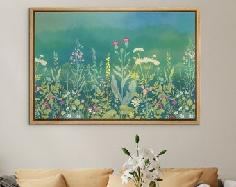 Framed Canvas Wall Art Green Wildflower Floral Botanical Print Minimalist Art Modern Farmhouse Wall Decor