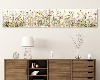 Framed Canvas Wall Art Set of 2 Watercolor Wildflowers Floral Botanical Prints Minimalist Modern Art Boho Wall Decor