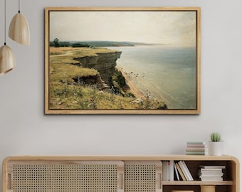 Vintage Framed Canvas Wall Art Print, Beach Wall Art Print, Modern Farmhouse Wall Decor, Nature Landscape Wall Art