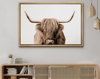 Framed Canvas Wall Art Highland Cow Animals Photography Print Art Modern Farmhouse Home Decor