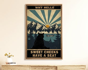 Quote Wall Art Print Framed, Hello Sweet Cheeks, Inspirational Quotes Modern Canvas Wall Art, Cat Animal Wall Art, Mountain Vintage Wall Art