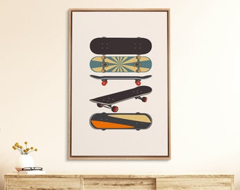 Framed Canvas Wall Art Retro Skateboards Print Minimalist Pop Art Modern Wall Decor