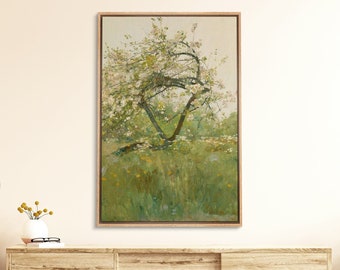 Framed Canvas Wall Art Green Tree Prints Minimalist Vintage Art Modern Framhouse Wall Decor
