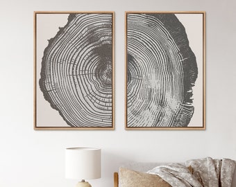 Framed Canvas Wall Art Set Wood Tree Ring Prints Modern Art Minimalist Neutral Decor