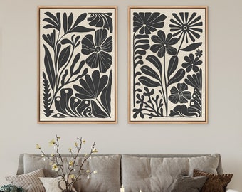 Framed Canvas Wall Art Set Abstract Floral Botanical Prints Minimalist Modern Art Boho Wall Decor