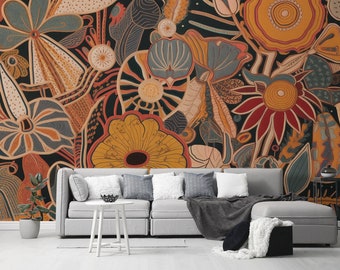 Flowers Bouquet Peel and Stick Wall Mural Self Adhesive Removable Floral Botanical Wallpaper Mid Century Modern Boho Wall Decor