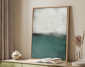 Framed Canvas Wall Art Prints Abstract Green Gray Print Minimalist Modern Neutral Wall Art Living Room Wall Decor