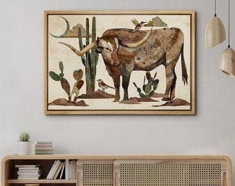 Lienzo enmarcado Arte de la pared Vaca de las Tierras Altas Impresión animal Arte rústico minimalista Casa de campo moderna Decoración occidental