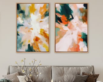 Framed Canvas Wall Art Set of 2 Colorful Abstract Prints Minimalist Modern Art Boho Wall Decor